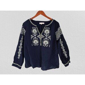 Anthropologie Solitaire Peasant Embroidered Johnny Blouse Floral Eyelet Shirt Bl